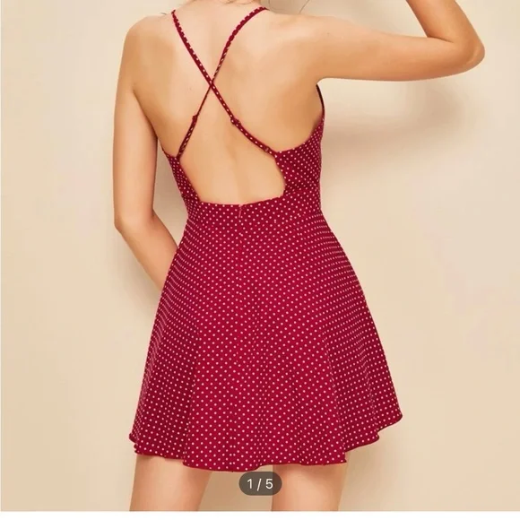 shein red backless dress Late Night Tease Halter Bodycon Mini Dress main image 0